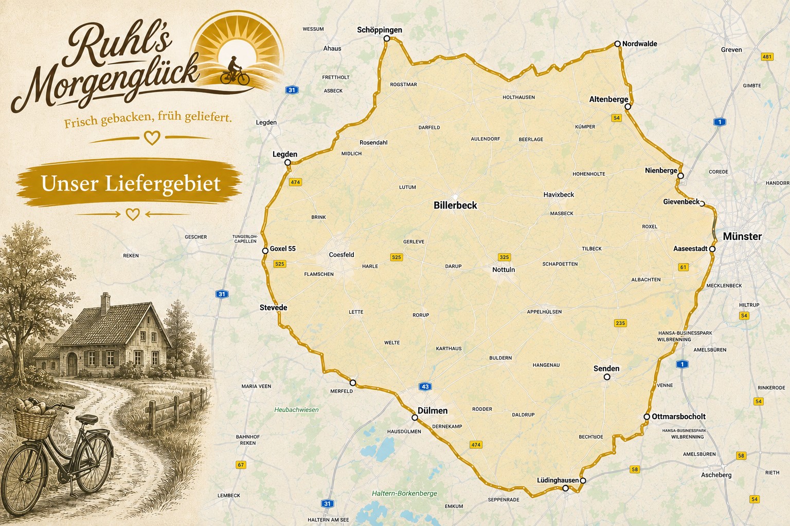 Karte des Liefergebiets von Ruhls Morgenglück